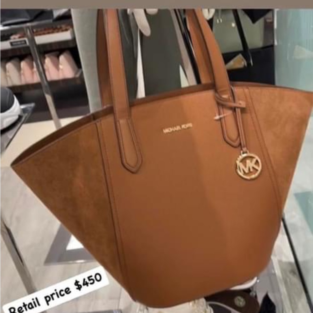 Michael Kors Cognac Leather Tote with MK Charm